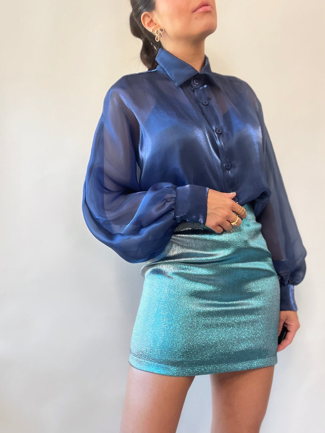 Organza Shimmer Blouse- Navy