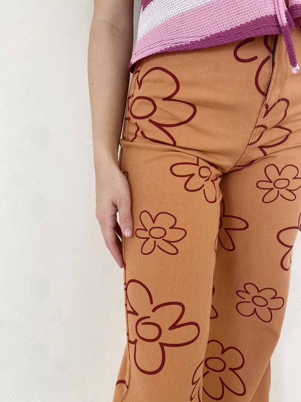 Floral Wide Leg Pant- Peach