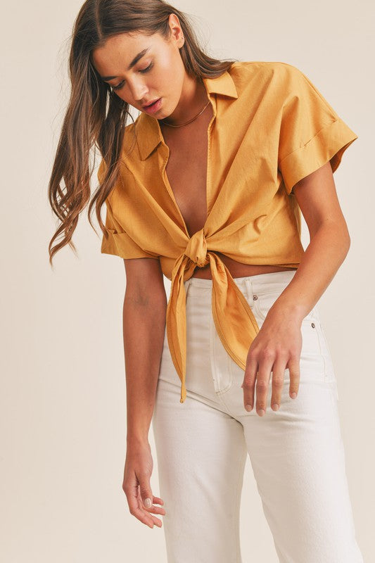 Linen Tie Top- Mustard