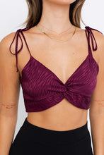 Load image into Gallery viewer, Wine Tie Twist Crop Top
