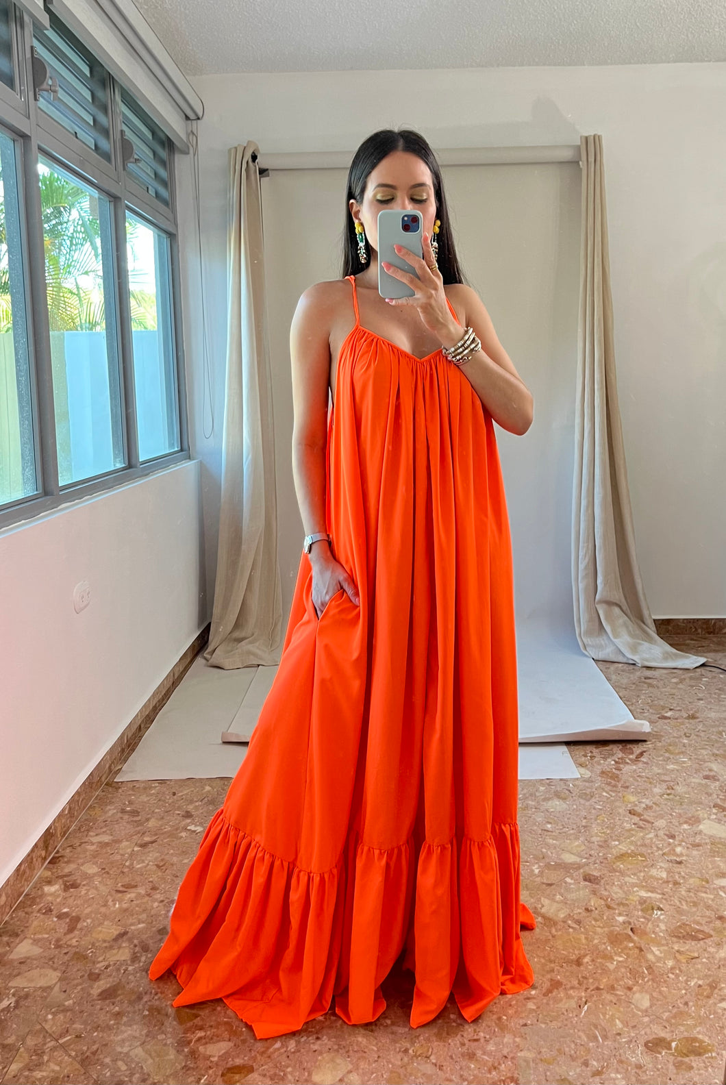 Orange Solid Maxi Dress