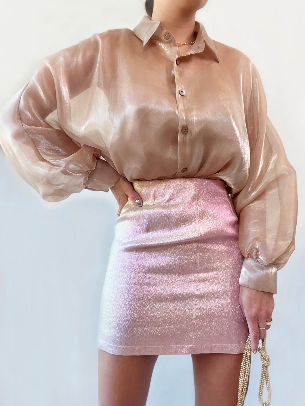 Organza Shimmer Blouse- Taupe