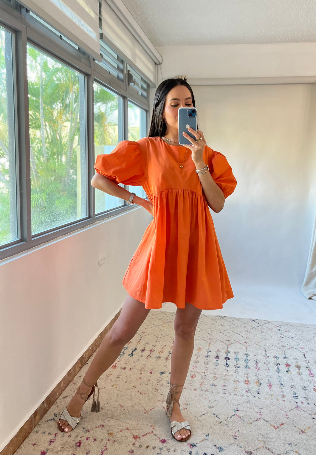 Tangerine Babydoll Mini Dress