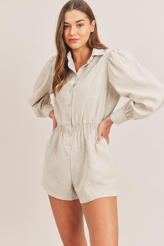 Linen Long Sleeve Romper