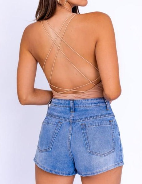 Back Strap Bodysuit- Camel